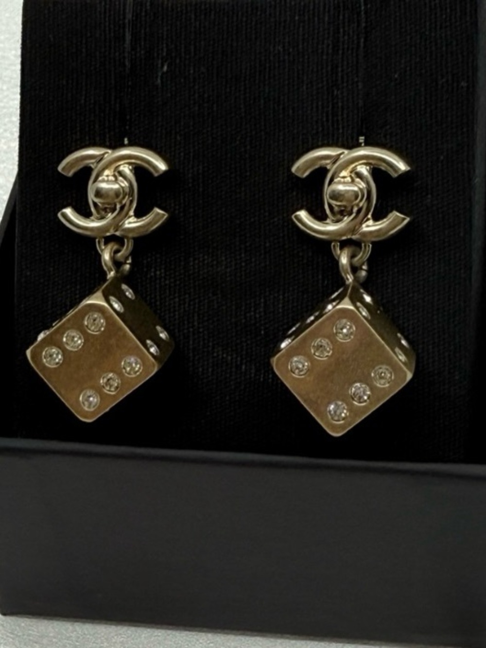 ChaneI Gold-Tone Dangle with Crystal Accents Dice earrings